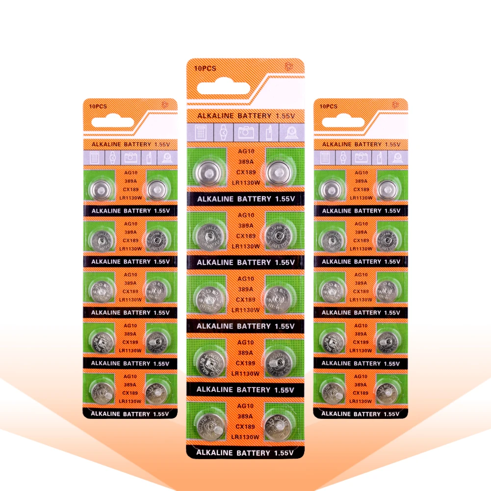 30x LR1130 AG10 V10GA батарея часовая Кнопка монета 189 389 390 LR54 30 шт. G10A SR1130 390A D189 Щелочная |