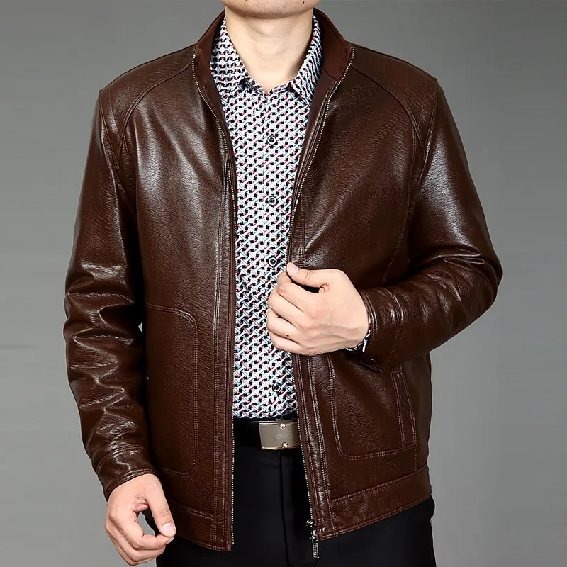 

2020 leather jacket men Spring Autumn Casual business jacket Middle aged Men veste cuir homme jaqueta masculina de couro HH022