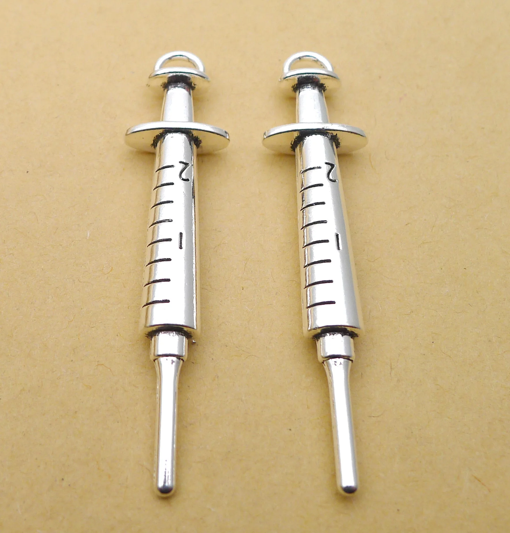 Шарм для изготовления ювелирных изделий, 1 шт., 15x62 мм, шармы в виде шприца античного серебристого цвета