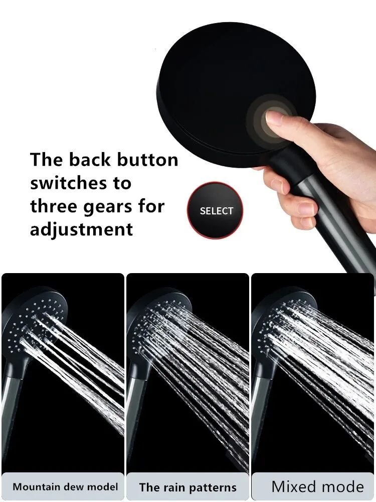 shower head bath rainfall water saving filter large panel 3 gears adjustable black faucet nozzles accessories bathroom showers free global shipping