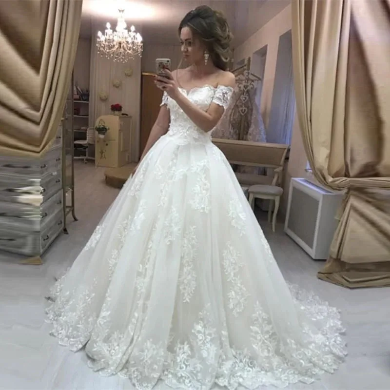 SHJ237 Robe De Mariee Роскошные свадебные платья с открытыми плечами новые модные кружевные бальные платья свадебные платья на заказ