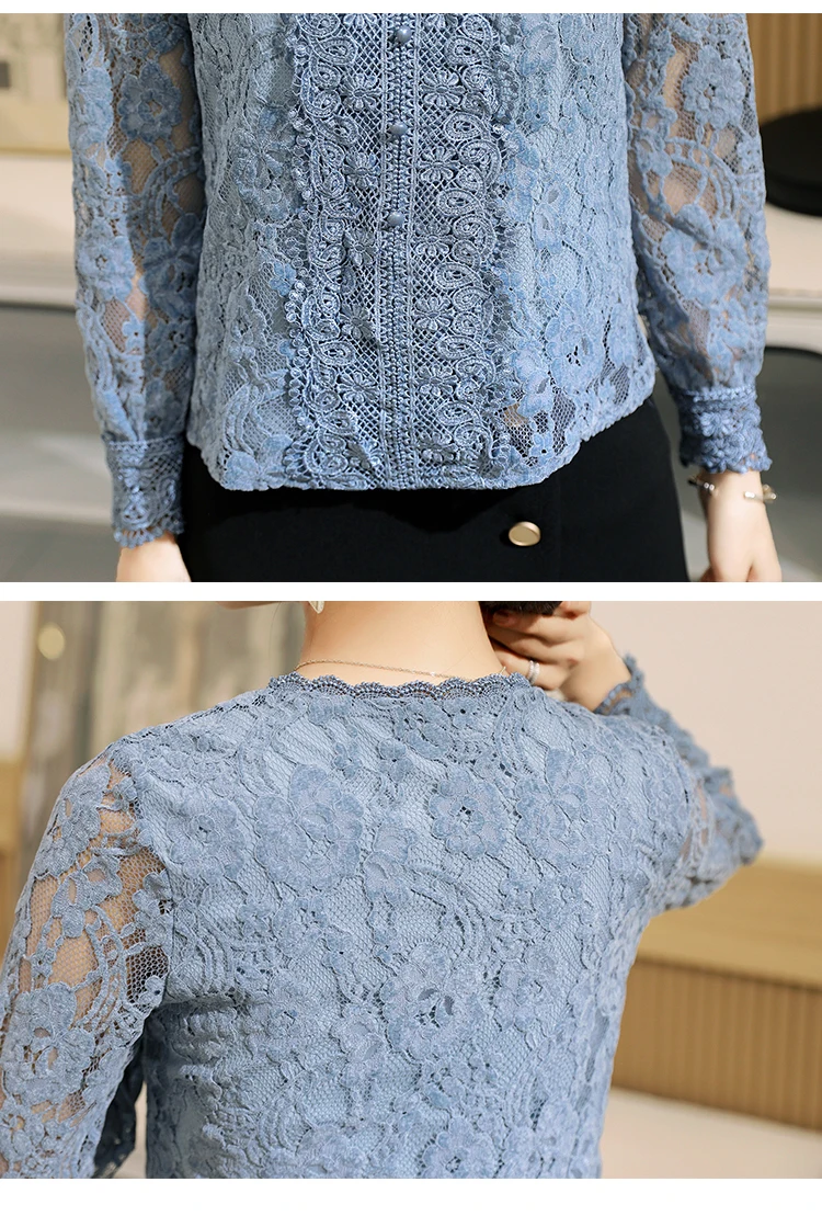 

Cotday Lace Bottom Women Blouse Shirt Harajuku Floral Blusa Base Coat Femininas Long Sleeve Spring New Lace Pullover Top