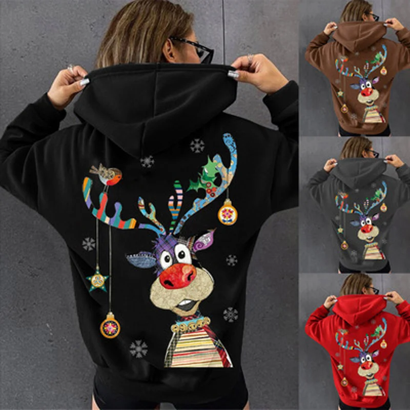 

More size women's Christmas clothes e long sleeves long warm sweaters loose sweater winter elk printing sweaters