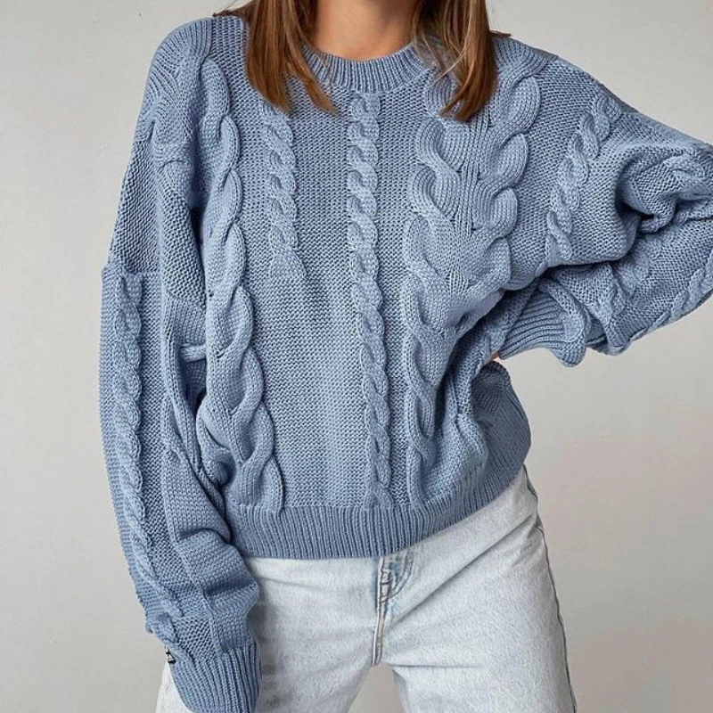 

Pre Sale Fall 2020 Women Clothing Temperament Fashion Solid Color Loose Large Round Neck Twist Knitted Pullover Sweater Sweaters
