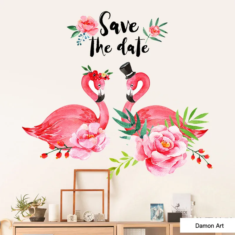 

85*84 см наклейка на стену Фламинго Свадебные спальня украшения Nordic плакат вестибюль коридор Любители номер Декор, Настенные обои