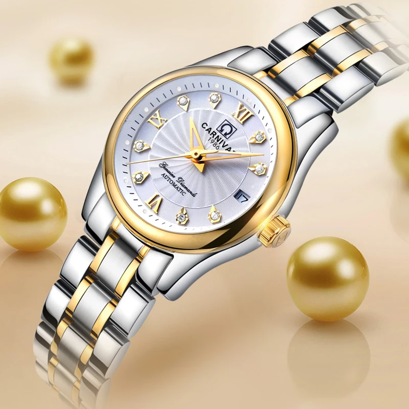 CARNIVAL Brand Luxury Mechanical Watch For Women Ladies Fashion Sapphire Automatic Wristwatch Waterproof Clock Relogio Feminino