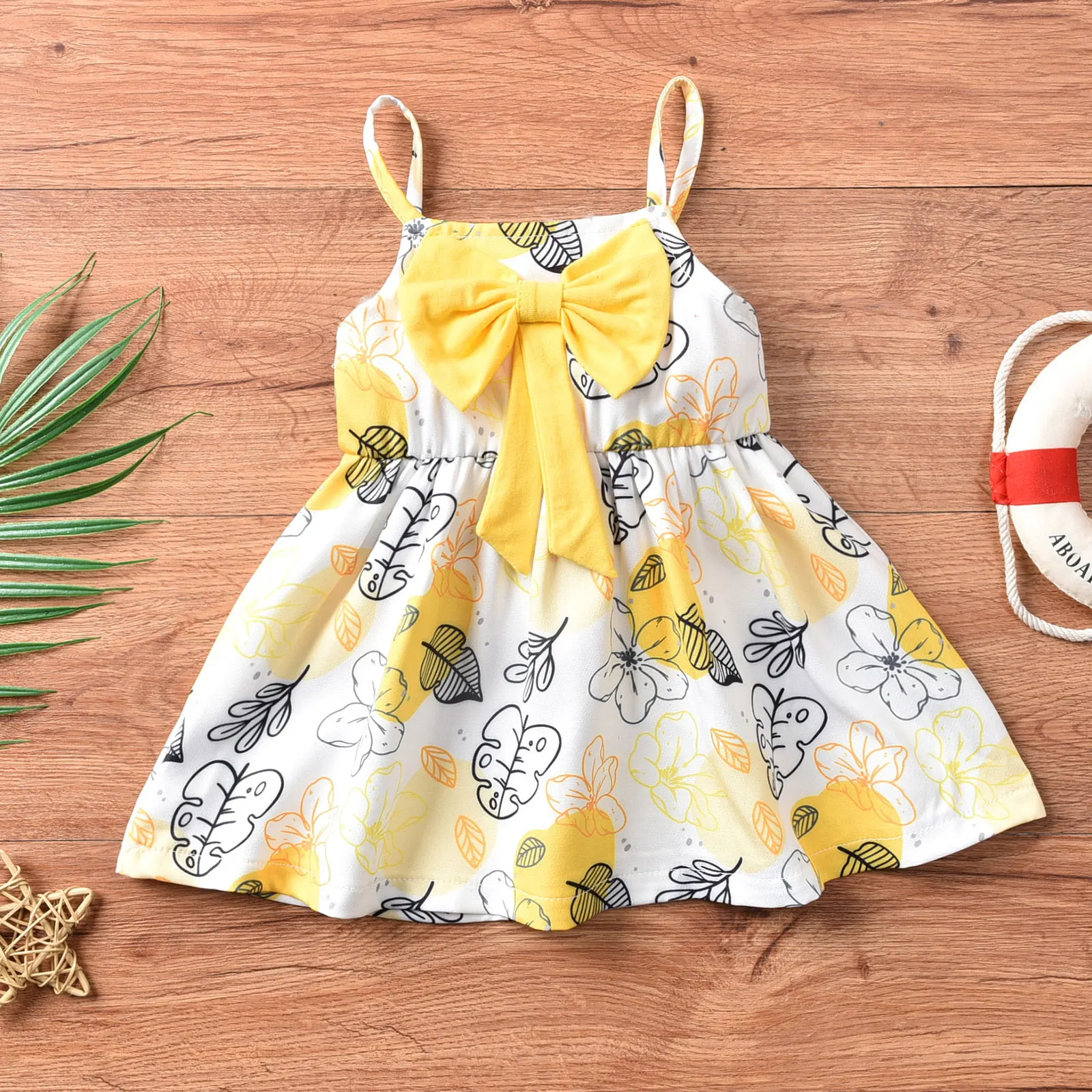 

Baby Girls Two-piece Clothes Set, Yellow Sleeveless Boat Neck Tops and Elastic Waist Shorts,0-18 Months,floral printed pattern