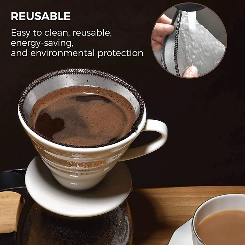 

Reusable Pour over Coffee Filter Mesh Paperless Coffee Filter Stainless Steel Cone Filter 2 to 4 Cup Coffee Drip Filter