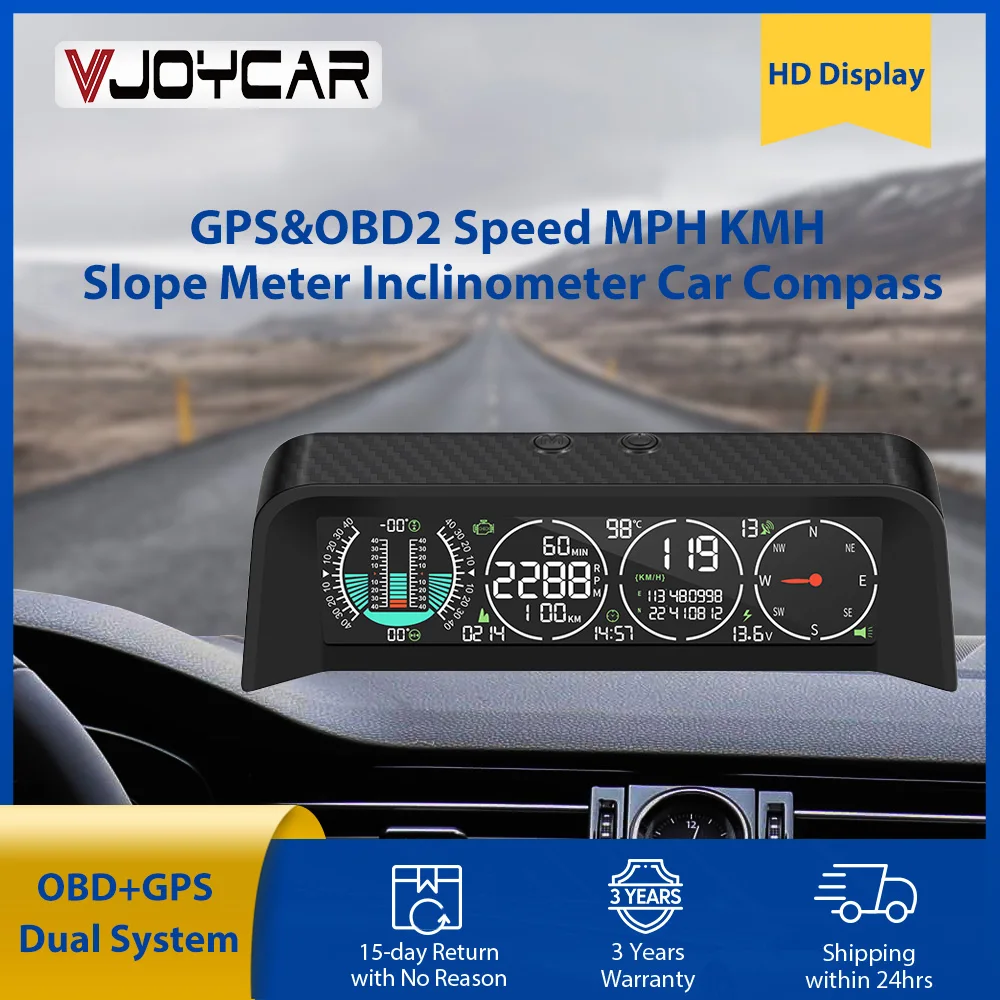 Vjoycar S90รถ Inclinometer 4X4ความเร็ว GPS HUD MPH KMH Slope ขนาด Off-Road Pitch มุมเอียงนาฬิกาละติจูดลองจิจูดเข็มทิศ