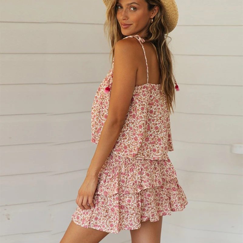 Комплект из двух предметов короткий топ с цветочным рисунком и гофрированная