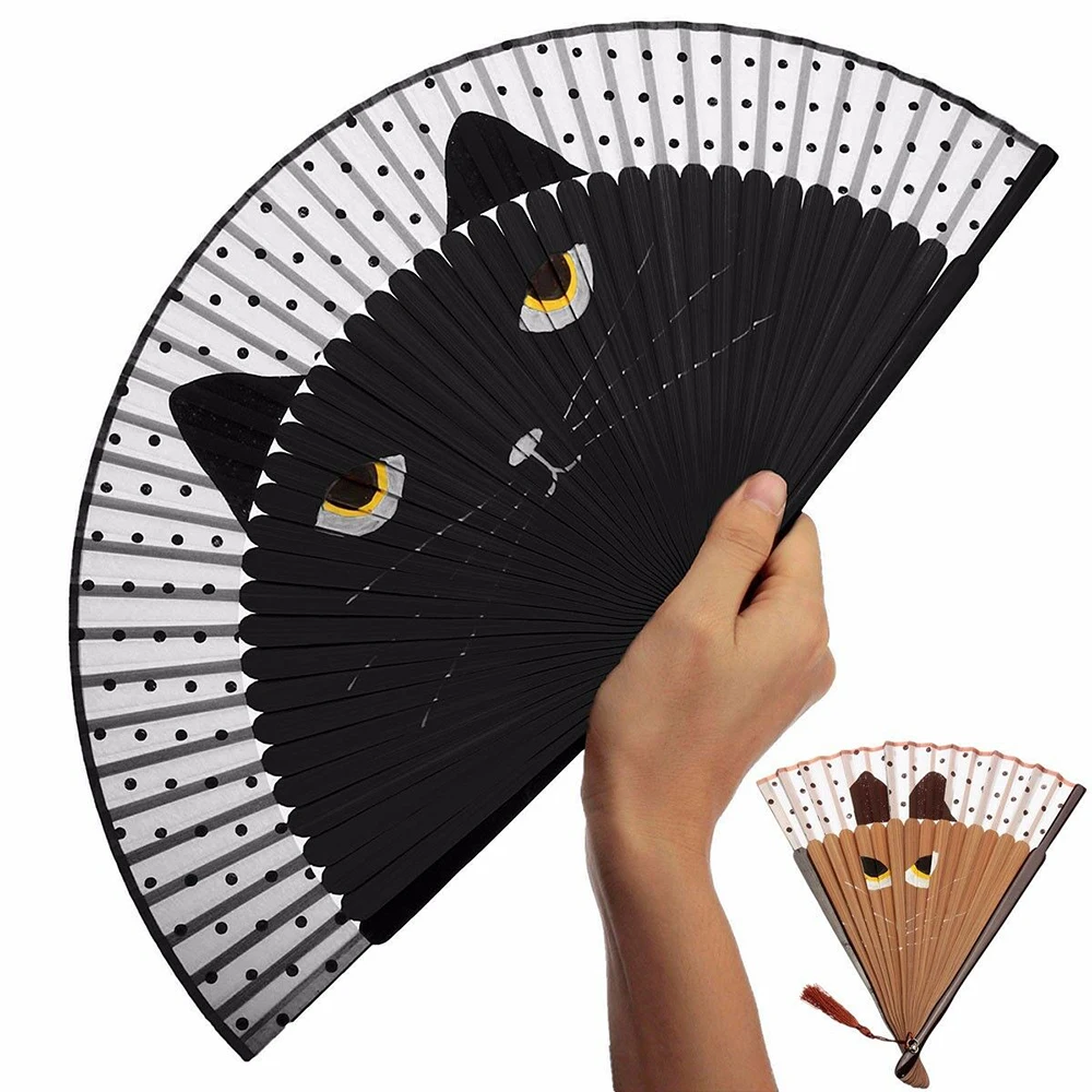 Черно коричневый кошачий узор высококачественный резной женский складной веер