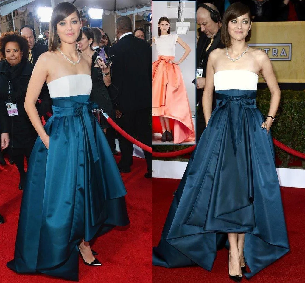 Vestidos de noche sin tirantes para celebridades, vestidos de fiesta elegantes de satén fruncidos, vestidos largos de noche altos y bajos, vestidos formales de alfombra roja (0)