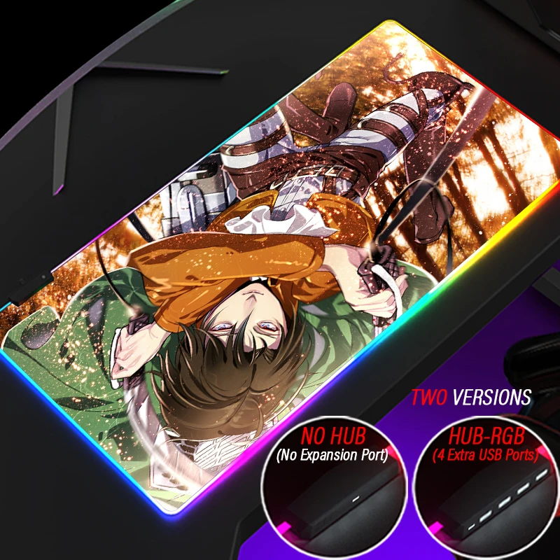 

Eren Levi Customized Woven Rug Attack On Titan Personalized Carpet HUB 4 in 1 USB Laptop PC RGB Mouse Pad Anime LED Desk Mat