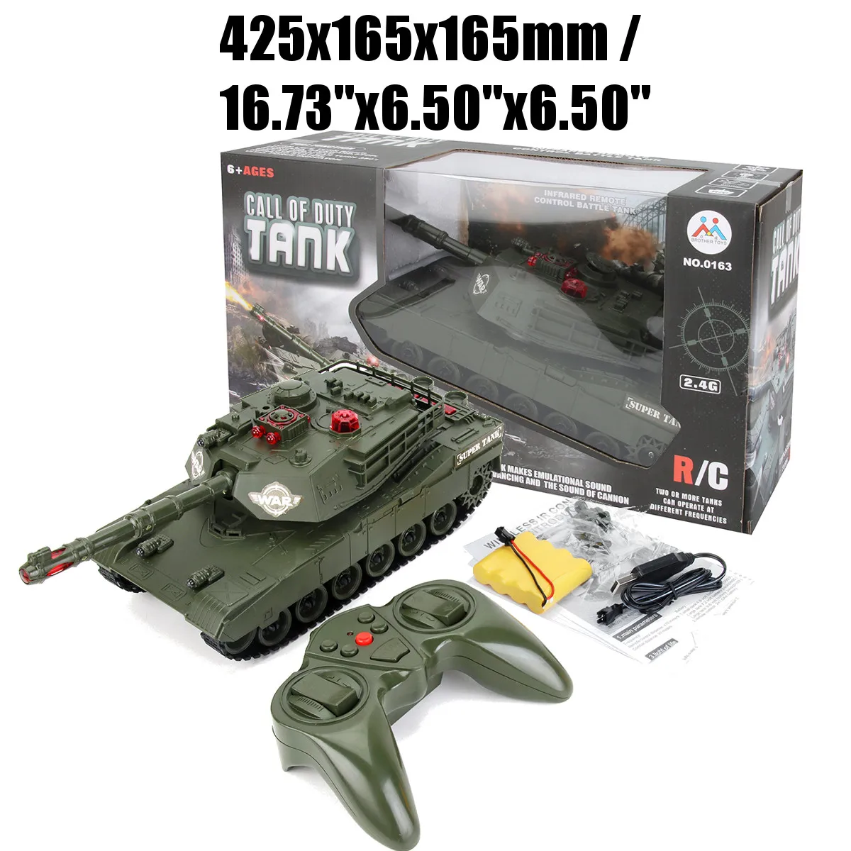 

RC Tank 1/10 43cm Remote Control Military Battle Car Truck Shoots with Lights Realistic Sounds RC Vehicle 350 Rotatable Turret