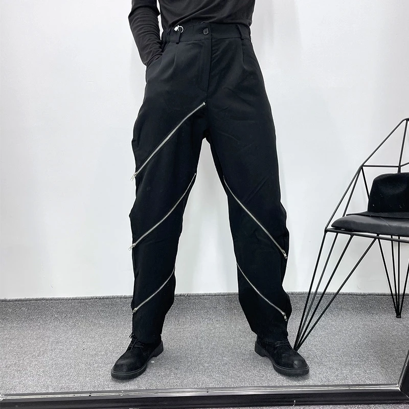 2021 Original spring and autumn fashion men's dark multi-zipper design loose casualpants  M-6XL large size straight pants