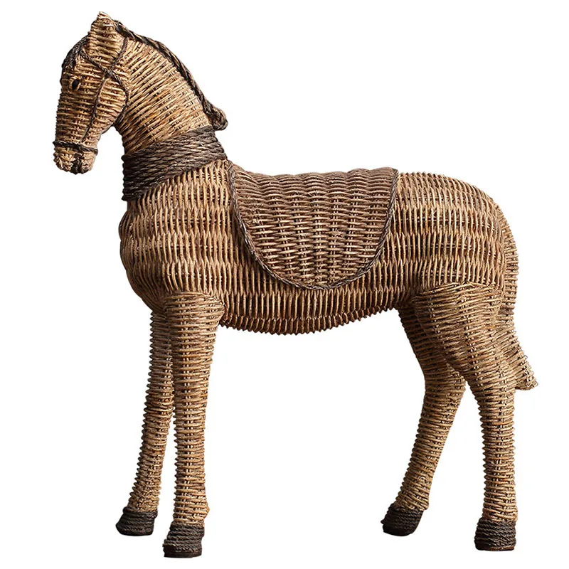

Китайская классическая креативная плетеная лошадь из ротанга, скульптура, статуя животного из смолы, ремесла, украшения для дома, подарок д...