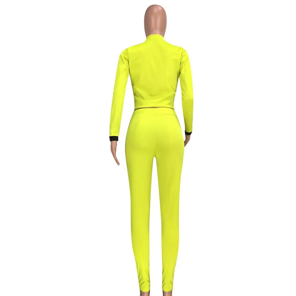 

Autumn Spring Women's Set V-Neck Zipper Full Sleeve Crop Top Pants Suits Two Piece Set Outfits Club Sportwear Plus Size XXL