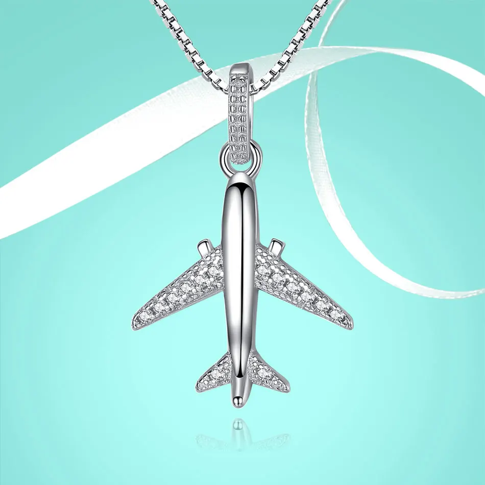 Wholesale 5PCS Crystal Aircraft Airplane Necklace 925 Sterling Pendant Necklace Birthday Party Jewelry Gift
