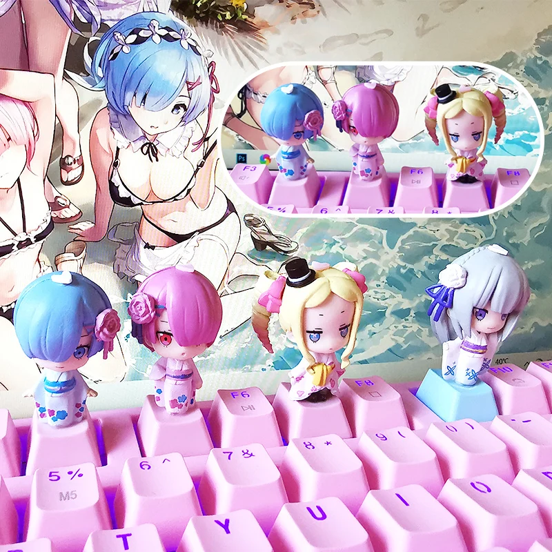 

Personality cartoon key cap different world life pink girl cute animation single stereo transparent mechanical keyboard