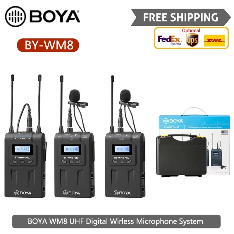 BOYA BY-WM8 BY WM8 Pro K1 K2 K3 K4 K7 UHF Dual Wireless Microphone system Interview Mic for iPhone for pc DSLR Video Camera