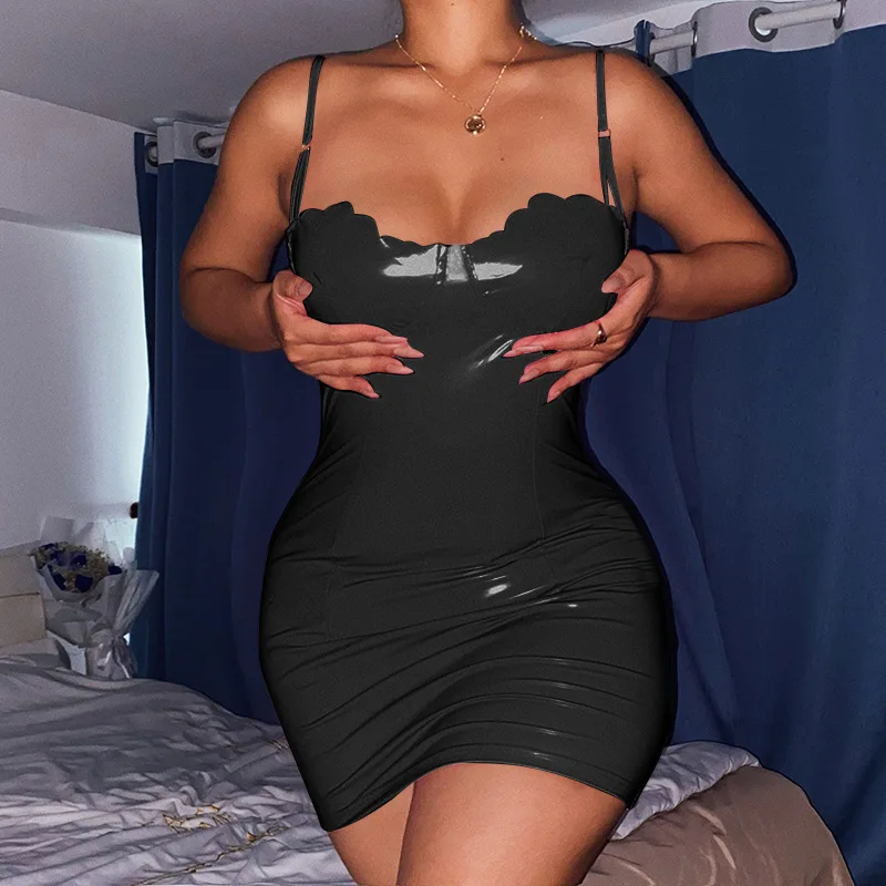 Соблазнительное розовое облегающее платье из искусственной кожи лето 2022 женское