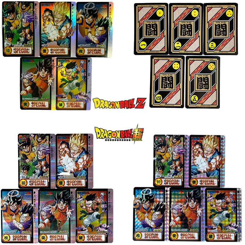 

limited Dragon Ball Z Son Goku Son Gohan Trunks Gotenks Majin Buu 5pcs Classic collection Flash card toy Anime figure