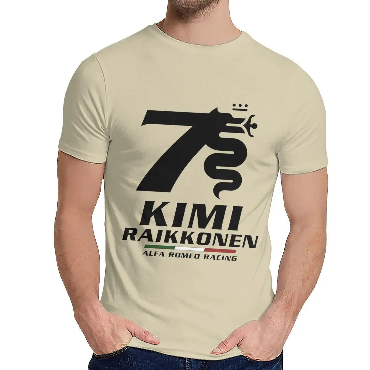 Футболка с круглым вырезом Kimi Raikkonen Alfa Romeo Racing Новая удобная мужская футболка S-6XL - Color: Khaki