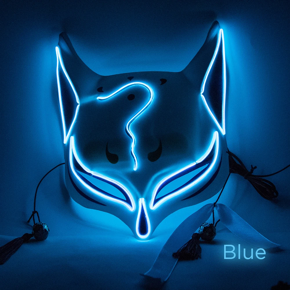 Хэллоуинский комплект «Lighted Kitsune Fox Led Mask Costume Rave Cosplay EDC Party Masque Masquerade Masks Neon Glowing on».