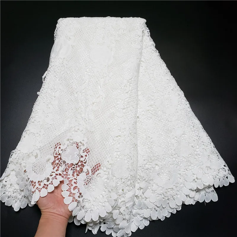 

Pure White Guipure Lace Soft Skin Friendly African Eembroidery Cord Fabric Nigerian for Party Dress NN821-x