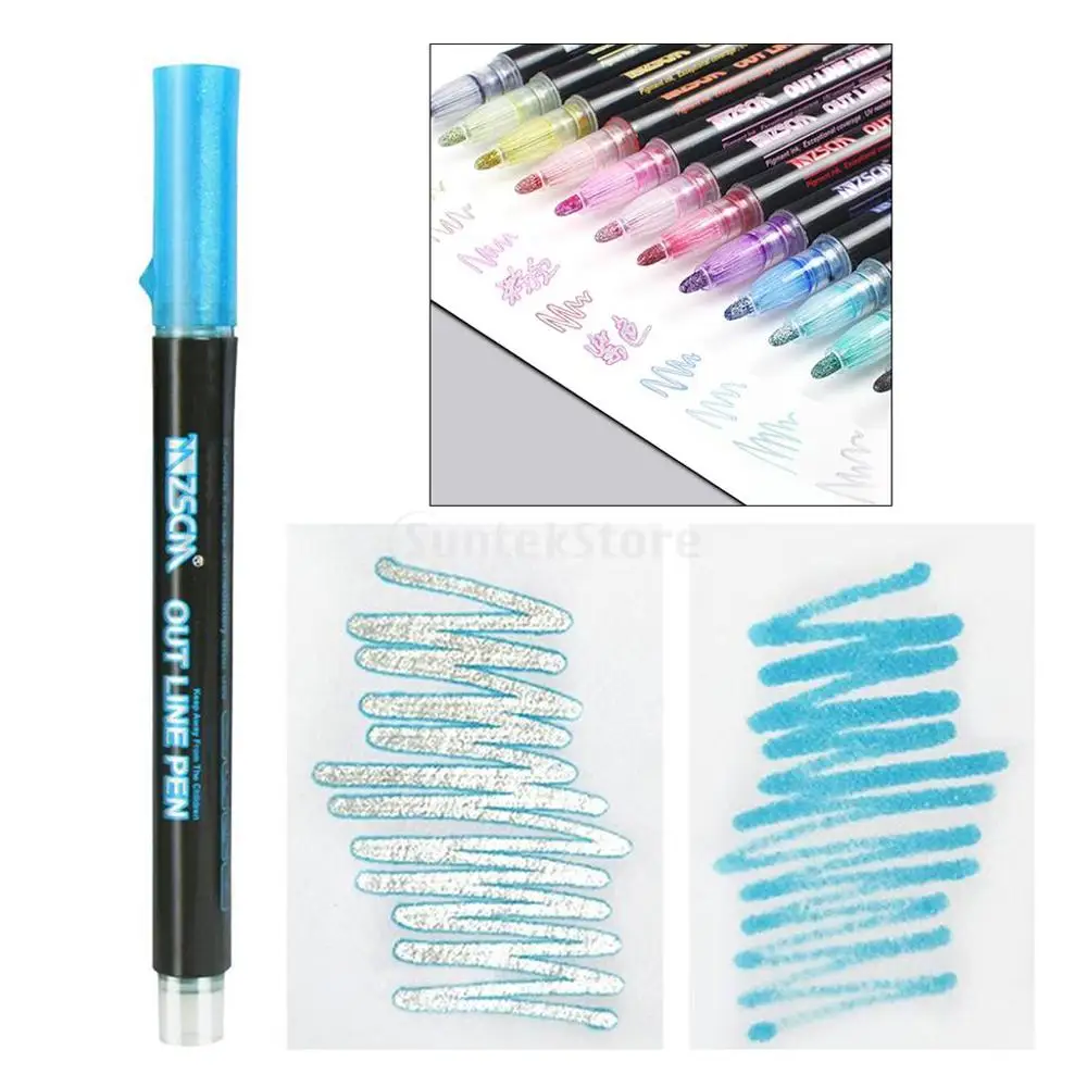 Контурные металлические маркеры 21 цвет двусторонние краски перманентные