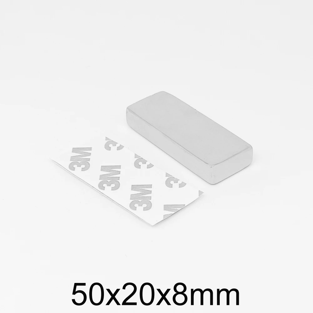 

1/2/5PCS 50x20x8mm Block Super Powerful Strong Magnetic Magnets With 3M Tape 50*20*8 Quadrate Big Permanent NdFeB Magnet 50x20x8