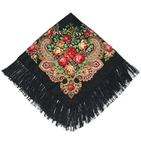 women large size russian national square scarf cotton flower pattern print headscarf wraps ladies retro fringed blanket shawl