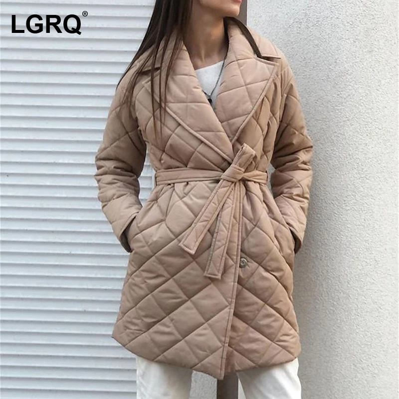 

[LGRQ] Thick Warm Turn Down Cotton-padded Coat Long Sleeve Loose Fit Women's Parkas Fashion Tide New Autumn Winter 2021 19D5208