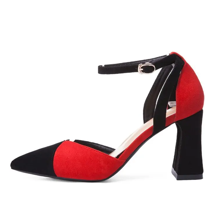 Женская замшевая обувь на высоком каблуке с острым носком толстой подошве