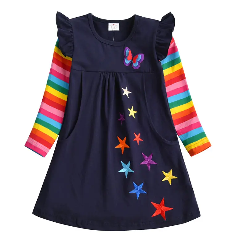 Dxton Long Sleeve Girls Dress 2019 Winter Children Costume Sequin Butterfly Striped Casual Dresses Christmas Baby Clothes | Детская