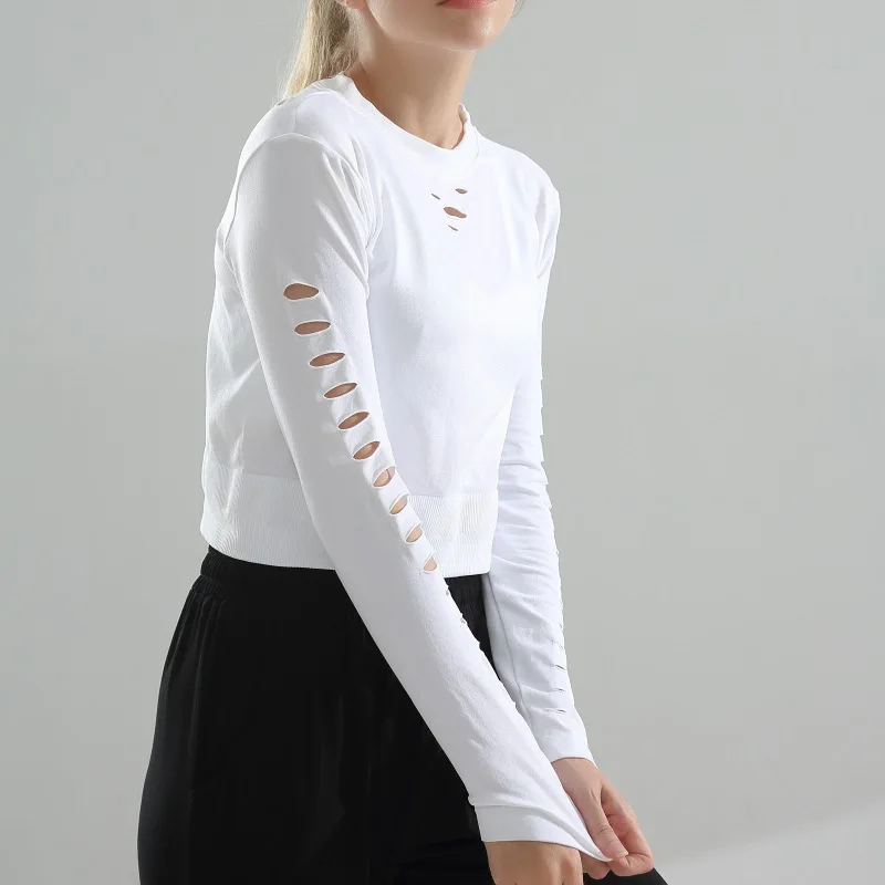 

Women Yoga Shirts Sport Longsleeve Breathable Training Fitness Hole Shirts Solid Gym Running Sportwear Shirts Female