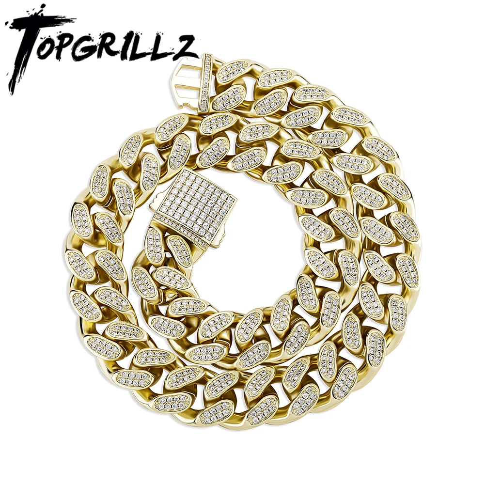 

TOPGRILLZ 2021 Новинка 18 мм тяжелое роскошное кубинское ожерелье с кубическим цирконием ожерелье в стиле хип-хоп ювелирные изделия для мужчин