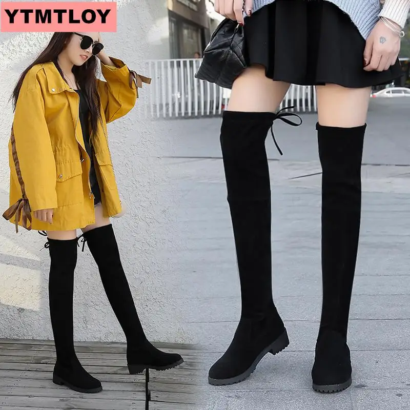Размер 35 41 зимние сапоги выше колена Женская пикантная обувь из эластичной ткани