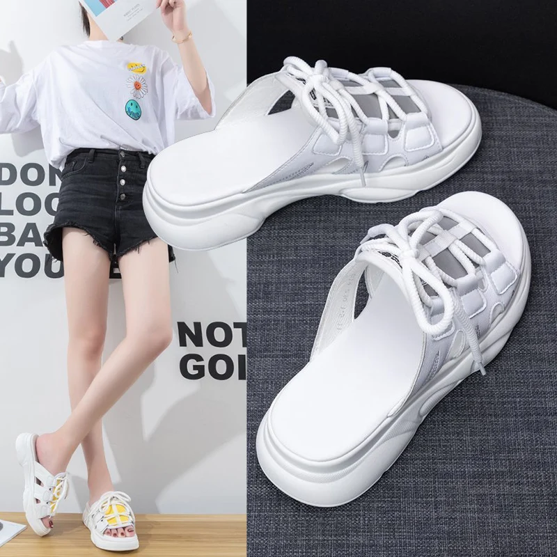 

House Slippers Platform Shoes Woman 2021 Med Loafers Shale Female Beach Luxury Slides Pantofle Soft Flat Sabot Designer New