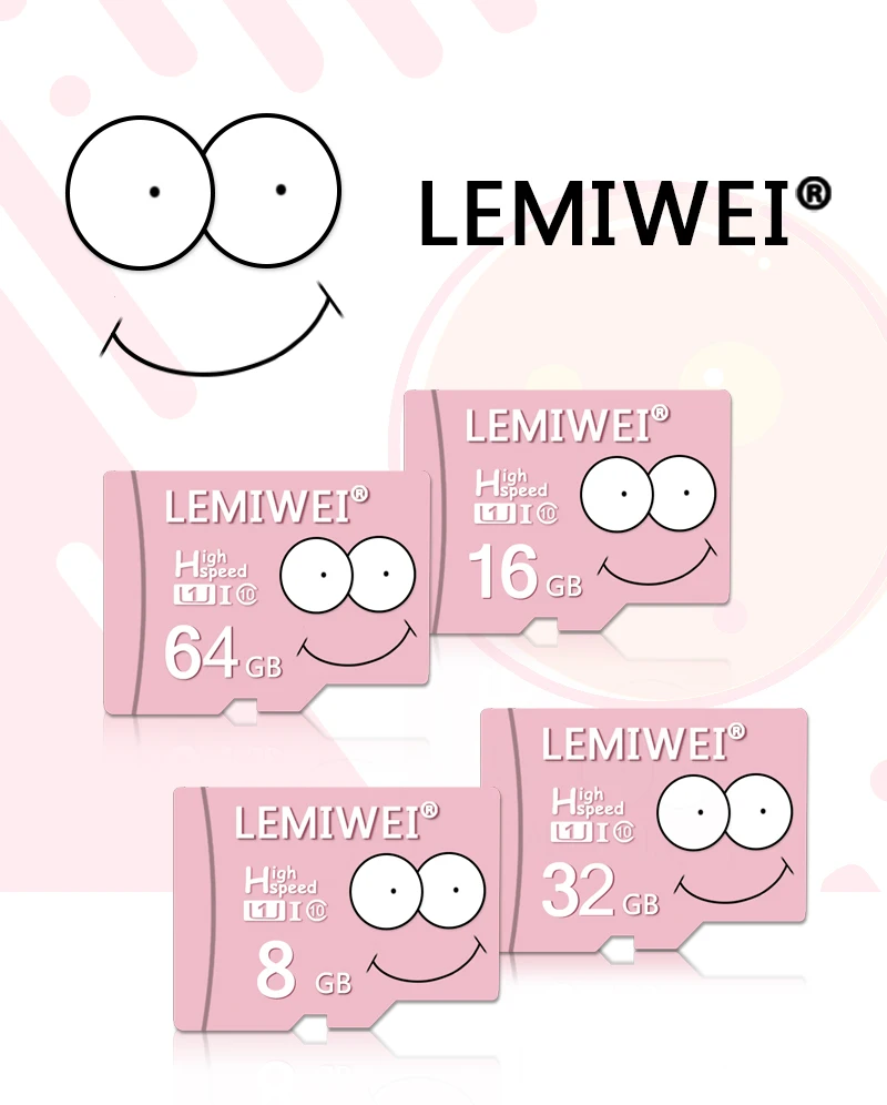 Lemiwei розовая большая улыбка 32 Гб карта памяти 64 ГБ U1 16 ГБ TF карта 8 Гб класс 10 большие глаза флэш-карта C10 мини-карты памяти для телефона