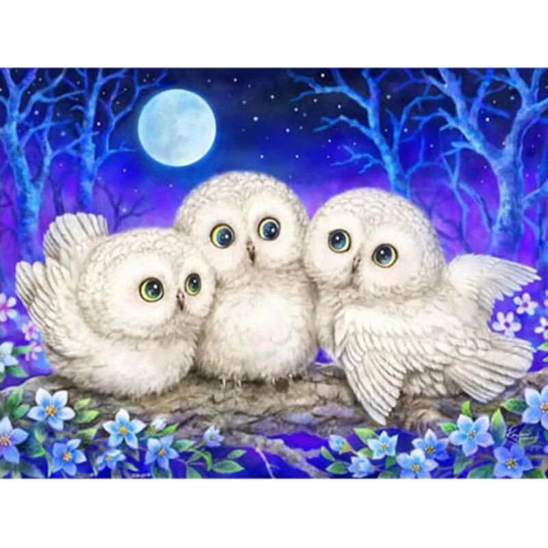 

Three Cute Owls Full 5D DIY Diamond Painting White Owl Animals Needlework Diamond Embroidery Cross Stitch home decor Rhinestones