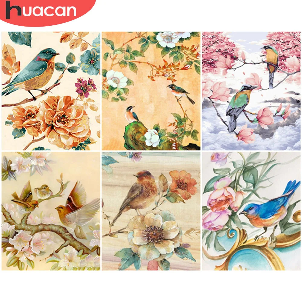 

HUACAN Coloring By Number Flower Bird Oil Painting Art Gift DIY Pictures By Number Animal Canvas Flower Home Decoration