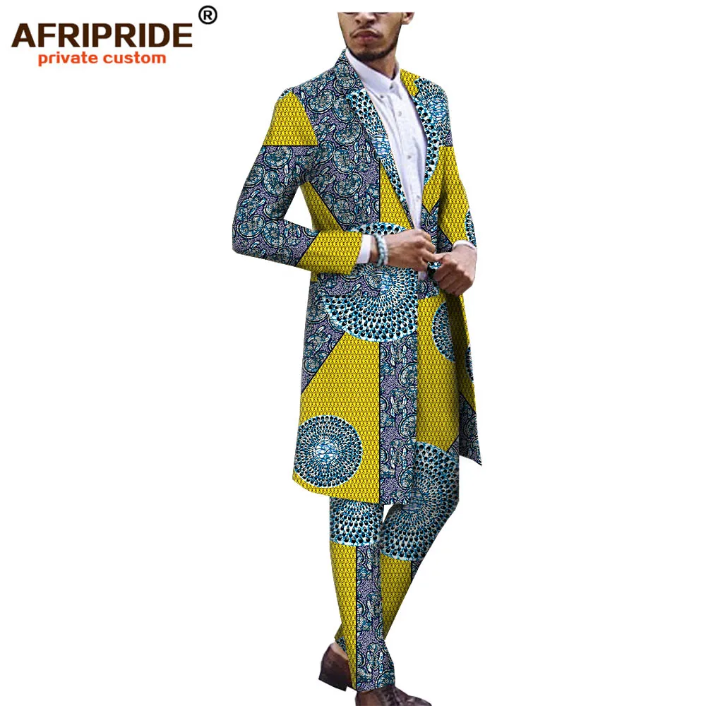 Африканский Анкара Дашики костюм для мужчин AFRIPRIDE Портной сделал Базен richi одна пуговица длинная куртка+ длинные брюки A1816012