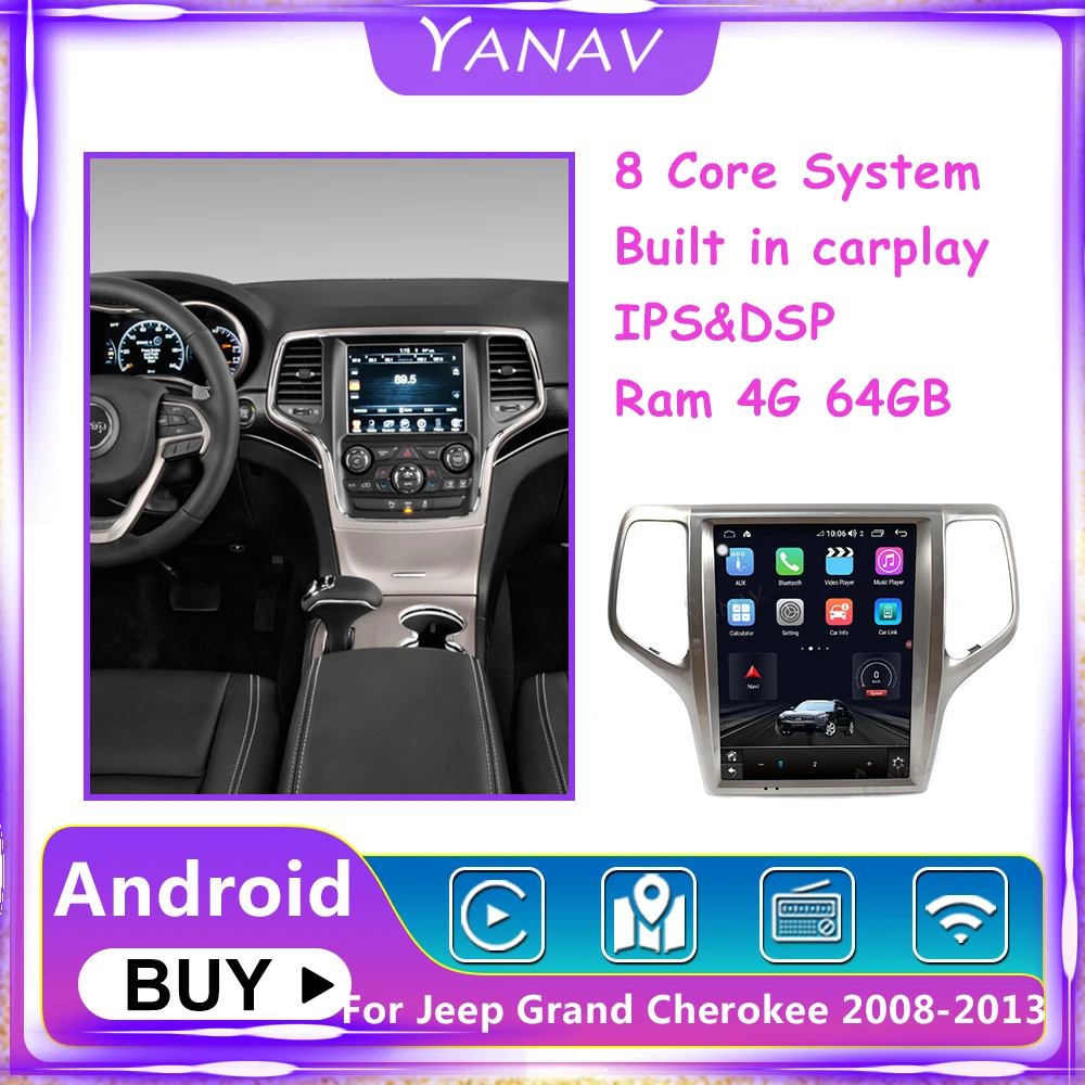 

13.6 Inch Car Radio Stereo 8 Core For Jeep Grand Cherokee 2008-2013 Android Head Unit Recorder Multimedia Player GPS Navigation