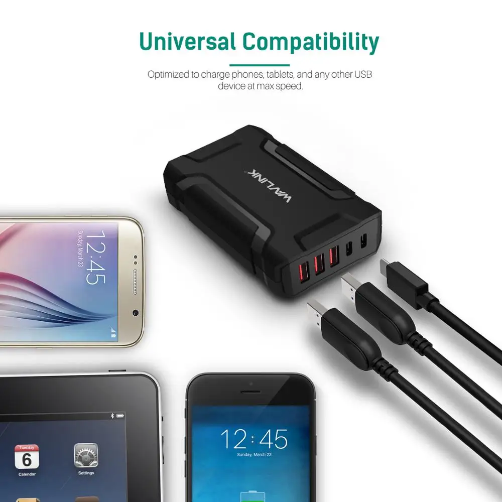 Зарядное устройство Wavlink с 5 USB портами и поддержкой быстрой зарядки 45 Вт/9