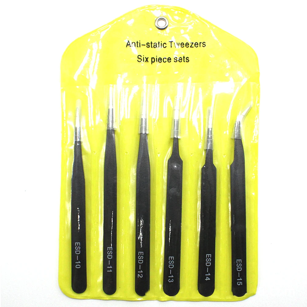 

2/6 Pcs Precision Tweezers ESD Stainless Steel Antistatic Industrial Electronic Components Maintenance and Antistatic Pincet
