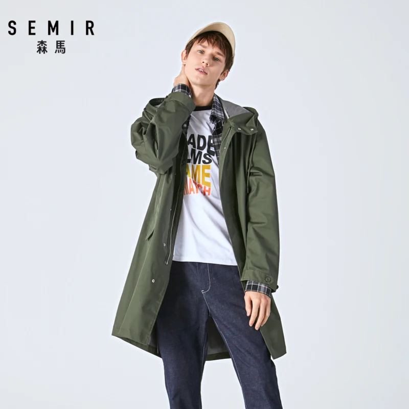 SEMIR Мужская ветровка осень свободный силуэт длинная куртка Корейская версия тренд красивый колено пальто