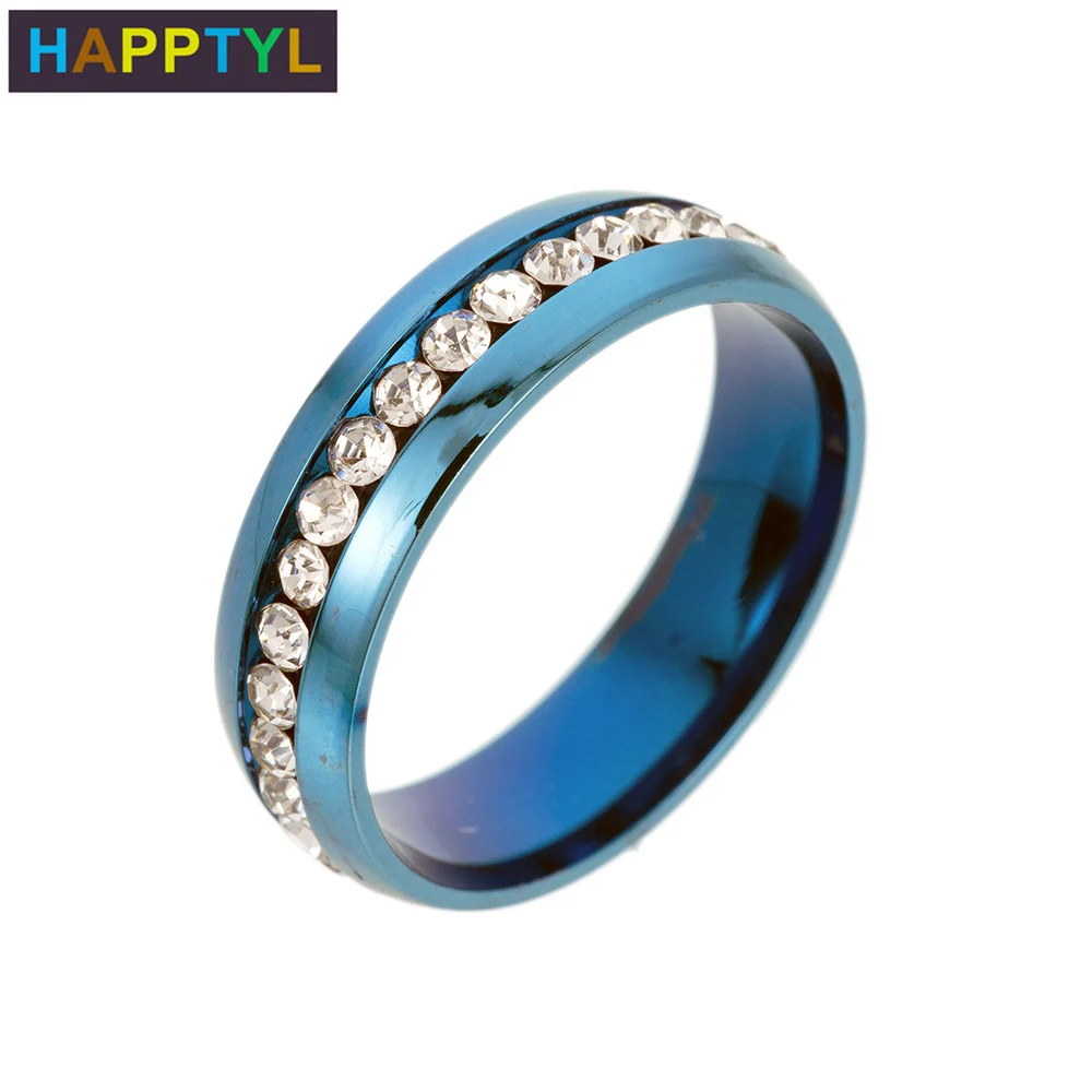 HAPPTYL 1 шт женские кольца из титановой стали Стразы юбилейные свадебные ленты 8 мм
