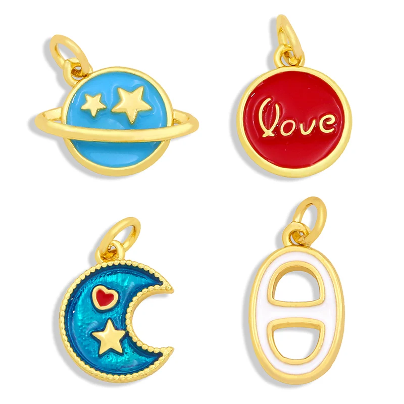 

OCESRIO Brass Enamel Zirconia Star Moon Charm Bracelet Mini Medallion Charms for Earrings Findings for Diy chma072