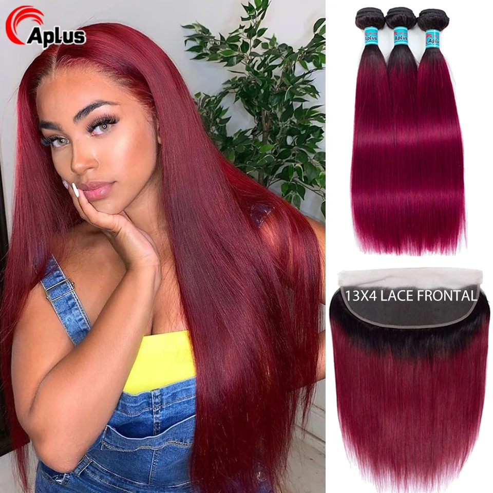 Aplus 1b/бордовый 2 тона эффектом деграде (переход от темного к пряди с закрытием